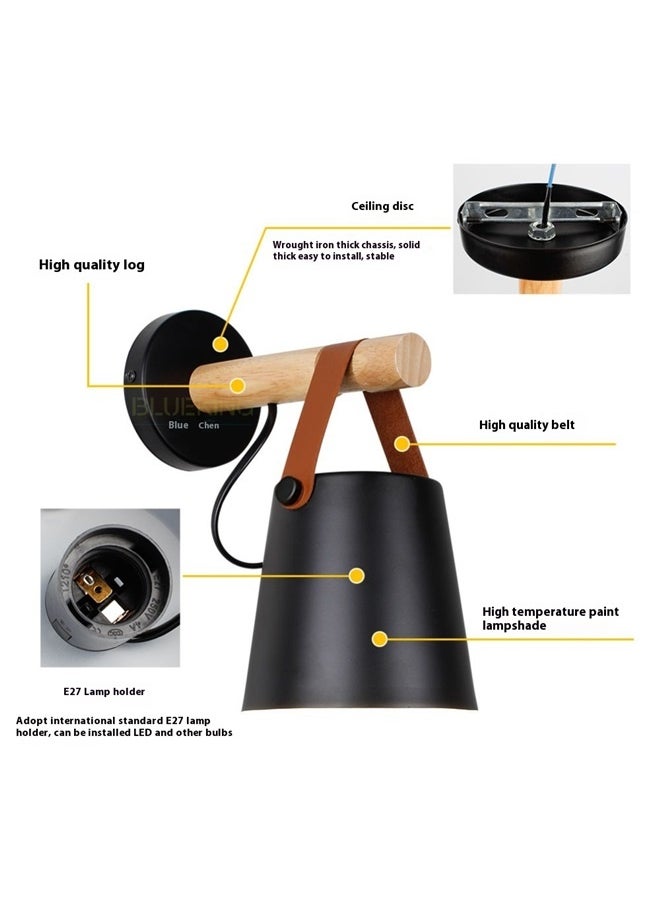 yongsheng LED Classic Style Wall Lamp Black/Brown 13 x 22cm，Wall Sconce Lighting Fixture, Industrial Wall Sconce Black Wall Sconce Light, Bedroom Bedside Wall lamp Brown Leather and Wood Bathroom Vanity Mirror Lighting fixtures  - Image 5