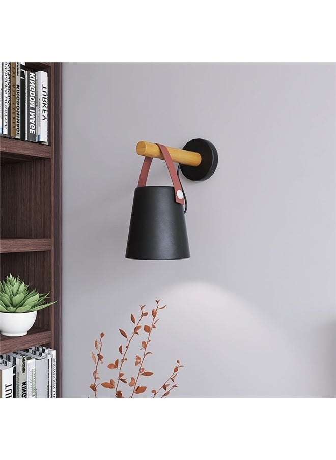 yongsheng LED Classic Style Wall Lamp Black/Brown 13 x 22cm，Wall Sconce Lighting Fixture, Industrial Wall Sconce Black Wall Sconce Light, Bedroom Bedside Wall lamp Brown Leather and Wood Bathroom Vanity Mirror Lighting fixtures  - Image 4