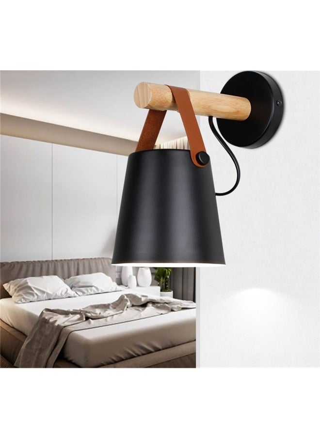 yongsheng LED Classic Style Wall Lamp Black/Brown 13 x 22cm，Wall Sconce Lighting Fixture, Industrial Wall Sconce Black Wall Sconce Light, Bedroom Bedside Wall lamp Brown Leather and Wood Bathroom Vanity Mirror Lighting fixtures  - Image 3