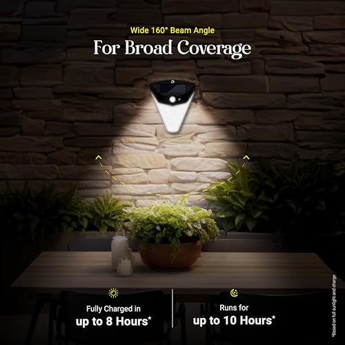 Dylect Solar Diamond Slim Wall Light, 6500K Cool White, 300lm, 32 SMD 2835 LEDs, IP64 Waterproof, Motion Sensor (3 Modes), 8-10hr Working, Overcharge Protection - Image 5