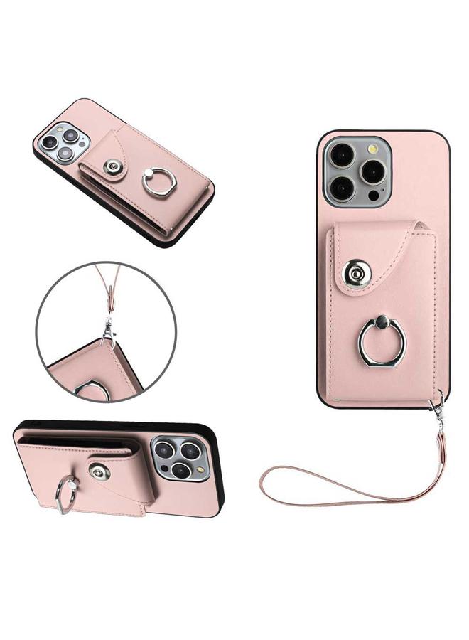 زبون جراب لهاتف iPhone 13 Pro مزود بحلقة وحقيبة بطاقات وحافظة هاتف من البولي يوريثان مع حبل - Image 1