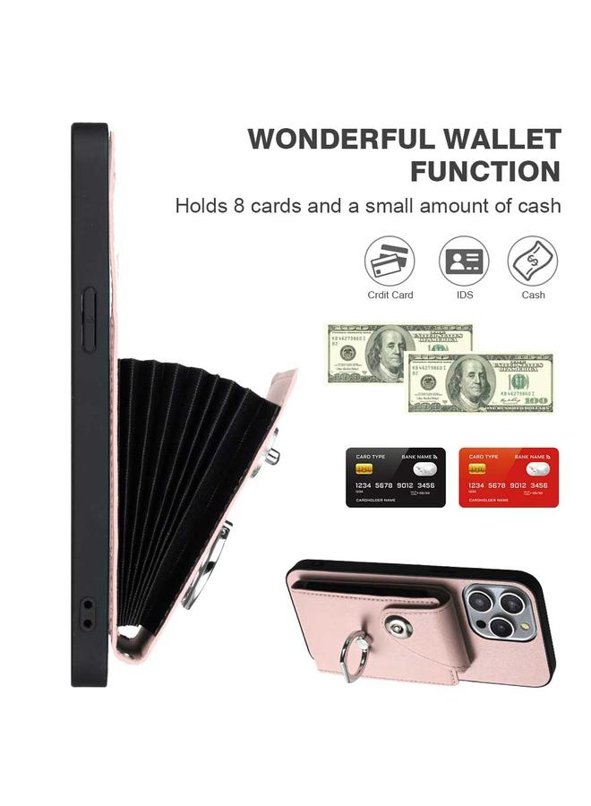 زبون جراب لهاتف iPhone 13 Pro مزود بحلقة وحقيبة بطاقات وحافظة هاتف من البولي يوريثان مع حبل - Image 4