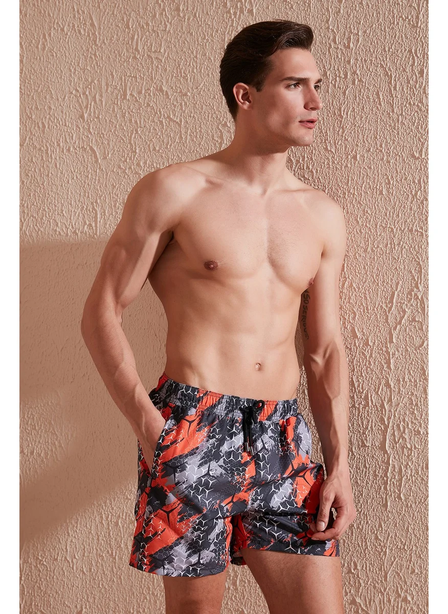 Buratti Patterned Swim Shorts with Waistband and Pockets Men's Swimsuit Short 3800187