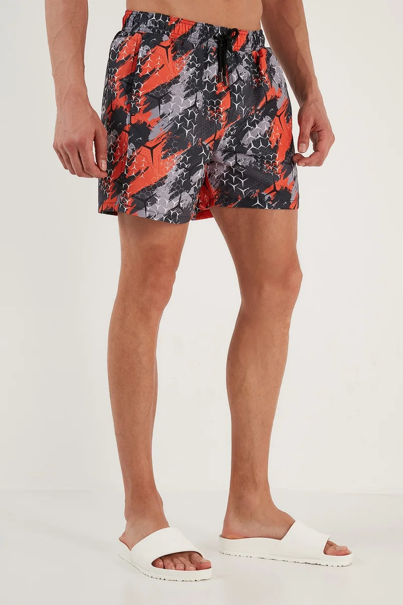 Buratti Patterned Swim Shorts with Waistband and Pockets Men's Swimsuit Short 3800187