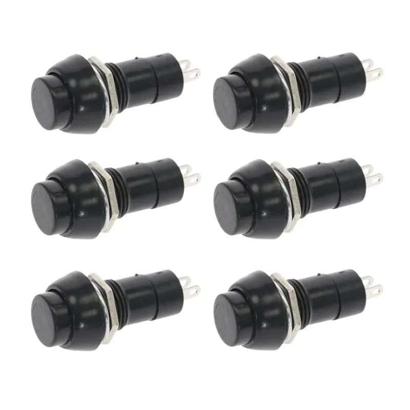 REES52 REES52 PBS11B 12MM 2PIN Momentary Self Reset Round Plastic Push Button Switch Colour Black Pack of 10 - Image 1