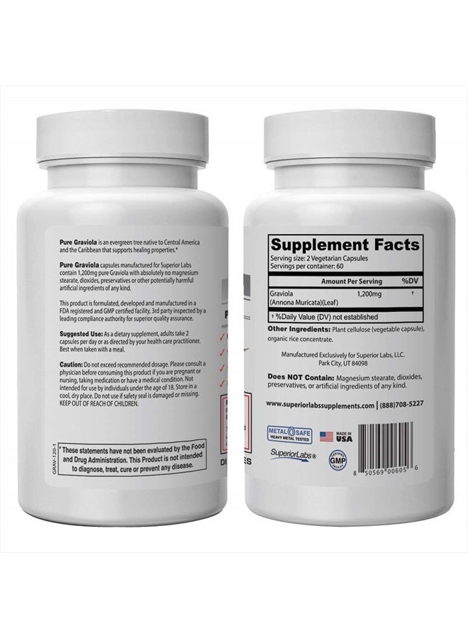 Superior Labs غرافيولا طبيعية نقية غير معدلة وراثيًا - 1,200 ملغ، 120 كبسولة نباتية - مكمل غذائي طبيعي من السورساب - بشرة صحية ويساعد في تعزيز نمو الخلايا - الجهاز التنفسي - مزاج متوازن - Image 2