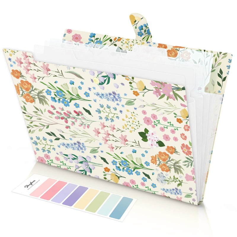 SKYDUE Expanding File Folder with 5 Pockets, Accordion File Organizer,Portable Receipt Paper Documents Organizer,Letter Size Filing Folder School Office Supplies,Apricot - Image 1