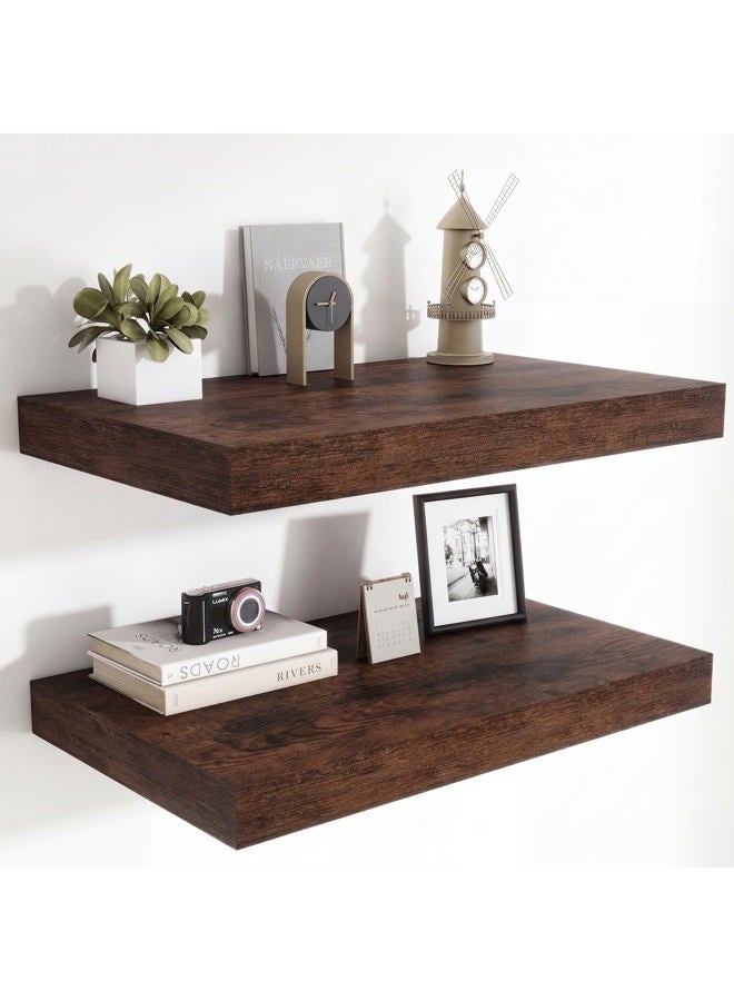 Heimlove 24 x 12 Inch Deep Floating Shelves Wall Mounted with Invisible Brackets,Storage Hanging Shelf for Wall Decor in Bathroom, Bedroom, Kitchen, Living Room, Office Set of 2 (Rustic Brown) - Image 1