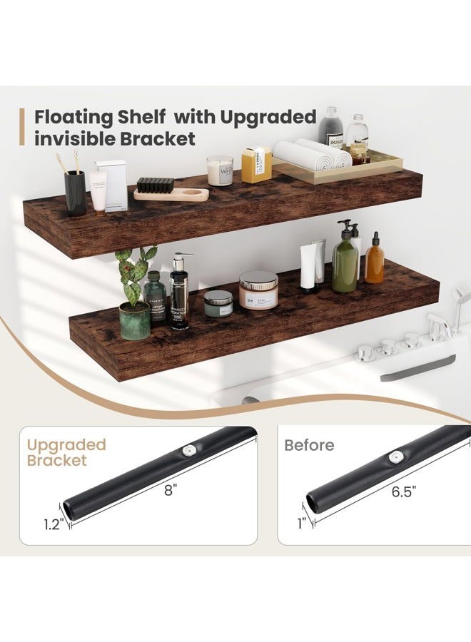 Heimlove 24 x 12 Inch Deep Floating Shelves Wall Mounted with Invisible Brackets,Storage Hanging Shelf for Wall Decor in Bathroom, Bedroom, Kitchen, Living Room, Office Set of 2 (Rustic Brown) - Image 3