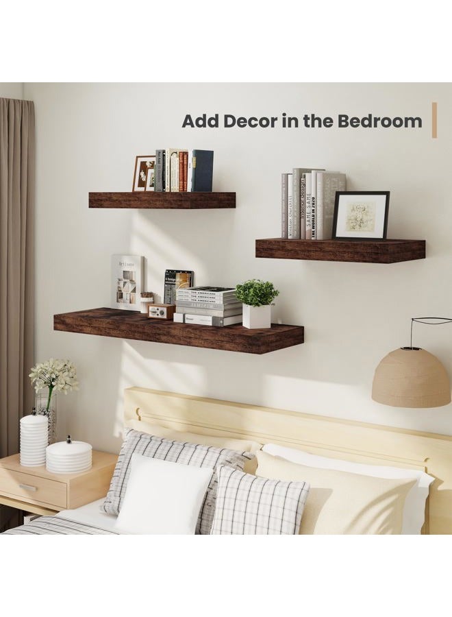 Heimlove 24 x 12 Inch Deep Floating Shelves Wall Mounted with Invisible Brackets,Storage Hanging Shelf for Wall Decor in Bathroom, Bedroom, Kitchen, Living Room, Office Set of 2 (Rustic Brown) - Image 5
