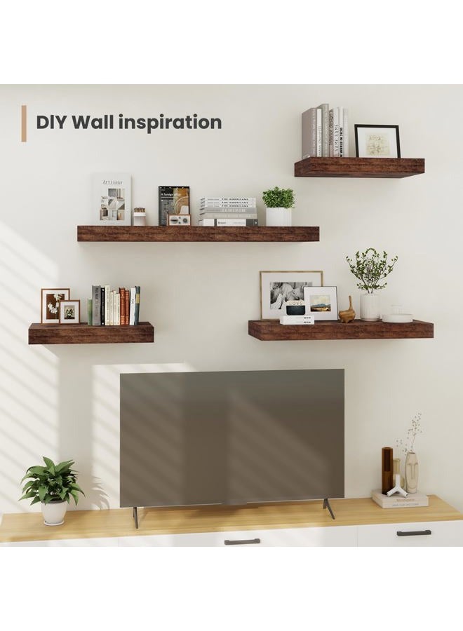 Heimlove 24 x 12 Inch Deep Floating Shelves Wall Mounted with Invisible Brackets,Storage Hanging Shelf for Wall Decor in Bathroom, Bedroom, Kitchen, Living Room, Office Set of 2 (Rustic Brown) - Image 4