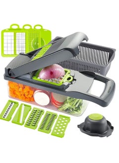 Vegetable Chopper Slicer Dicer - 12 -in -1 Onion Chopper Fruits Cutter Mandoline Slicer Food Chopper/Cutter with 7 Stainless Steel Blades, Adjustable Slicer & Dicer with Storage Container