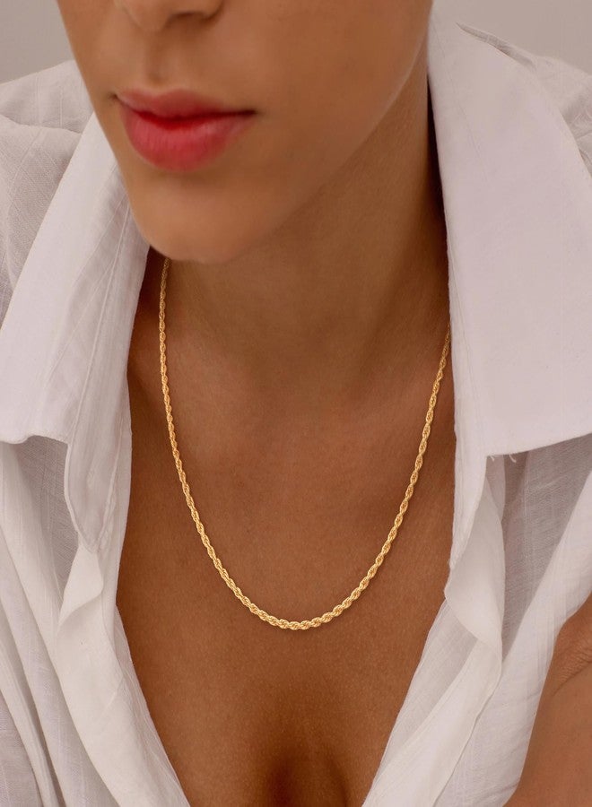 Jewlpire قلادة سلسلة حبلية من Jewlpire، مطلية بالذهب عيار 18 قيراطًا، مصنوعة من الفضة الإسترليني عيار 925، للنساء. سلسلة متينة ومريحة، متوفرة بأطوال 16، 18، 20، 22، 24، 26 بوصة، و22 بوصة. مصنوعة من الفضة الإسترليني، بدون أحجار كريمة. - Image 5