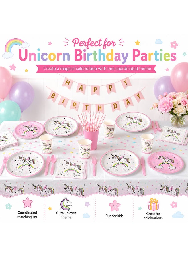 Kidzilla 98 PCS Unicorn Birthday Party Supplies Kit for Girls – Pink Unicorn Theme Party Decorations Set with Plates, Cups, Napkins, Banner, Tablecloth, Straws & Cutlery - Image 3