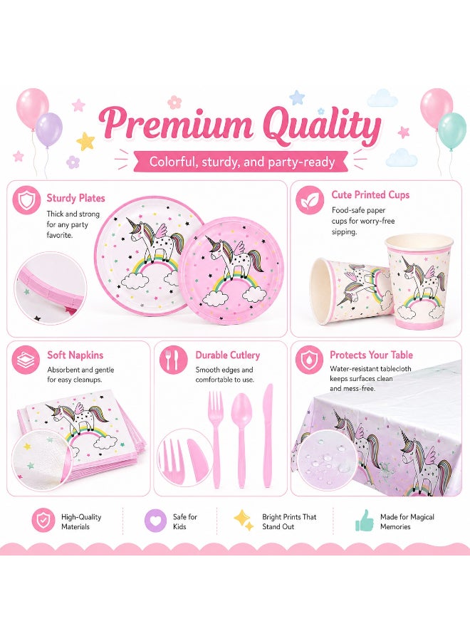 Kidzilla 98 PCS Unicorn Birthday Party Supplies Kit for Girls – Pink Unicorn Theme Party Decorations Set with Plates, Cups, Napkins, Banner, Tablecloth, Straws & Cutlery - Image 5