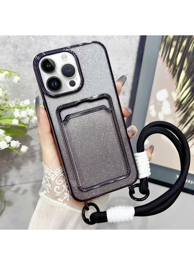 اس-توب جراب لهاتف iPhone 12 Pro Max مطلي بطبقة لامعة متدرجة من مادة TPU مع فتحة للبطاقات وحزام - Image 1