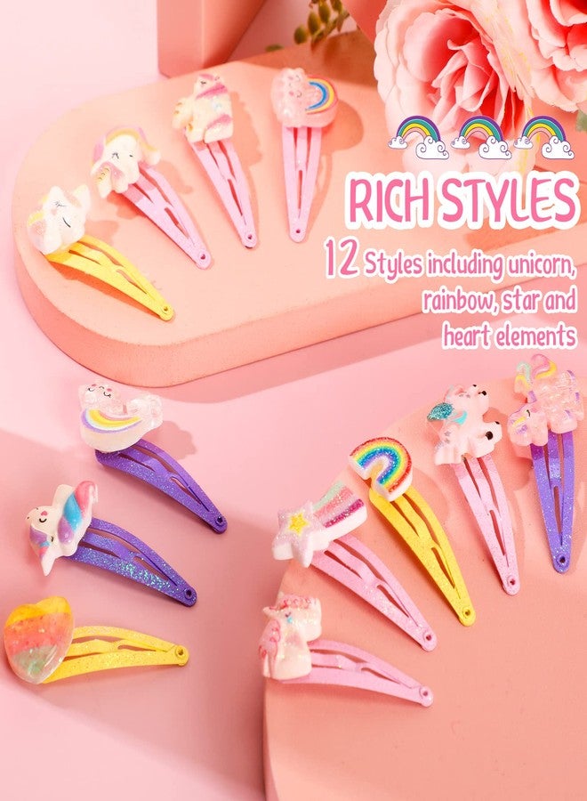 Hanaive 24 Pcs Rainbow Unicorn Clips Metal Clips Butterfly Snap Barrettes Cute Mermaid Hair Pins Sparkly Animal Hair Accessories for Toddlers Little Girls Birthday Party Gifts(Rainbow Pattern) - Image 3