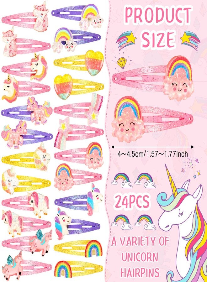 Hanaive 24 Pcs Rainbow Unicorn Clips Metal Clips Butterfly Snap Barrettes Cute Mermaid Hair Pins Sparkly Animal Hair Accessories for Toddlers Little Girls Birthday Party Gifts(Rainbow Pattern) - Image 2