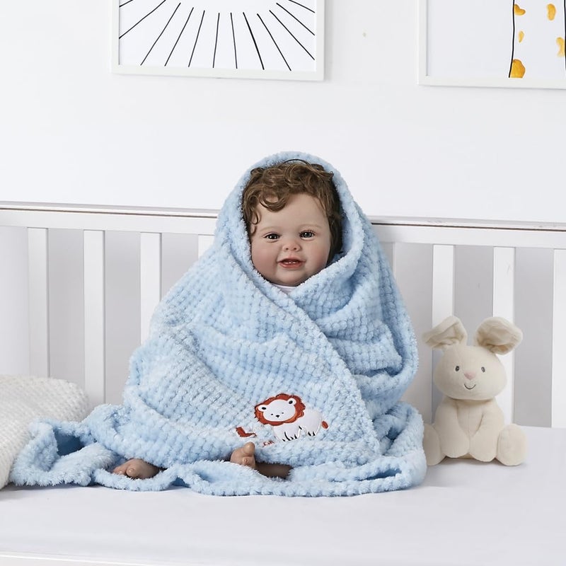 CREVENT 2Pcs 30''X40'' Cute Cozy Fluffy Warm Baby Blankets for Infants Toddlers' Bedding Crib Cot Stroller - Grey Cloud + Lion - Image 5