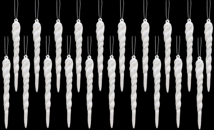 120MM 48 GLITTER ICICLE DECORATIONS CHRISTMAS TREE TRIMS WHITE 20