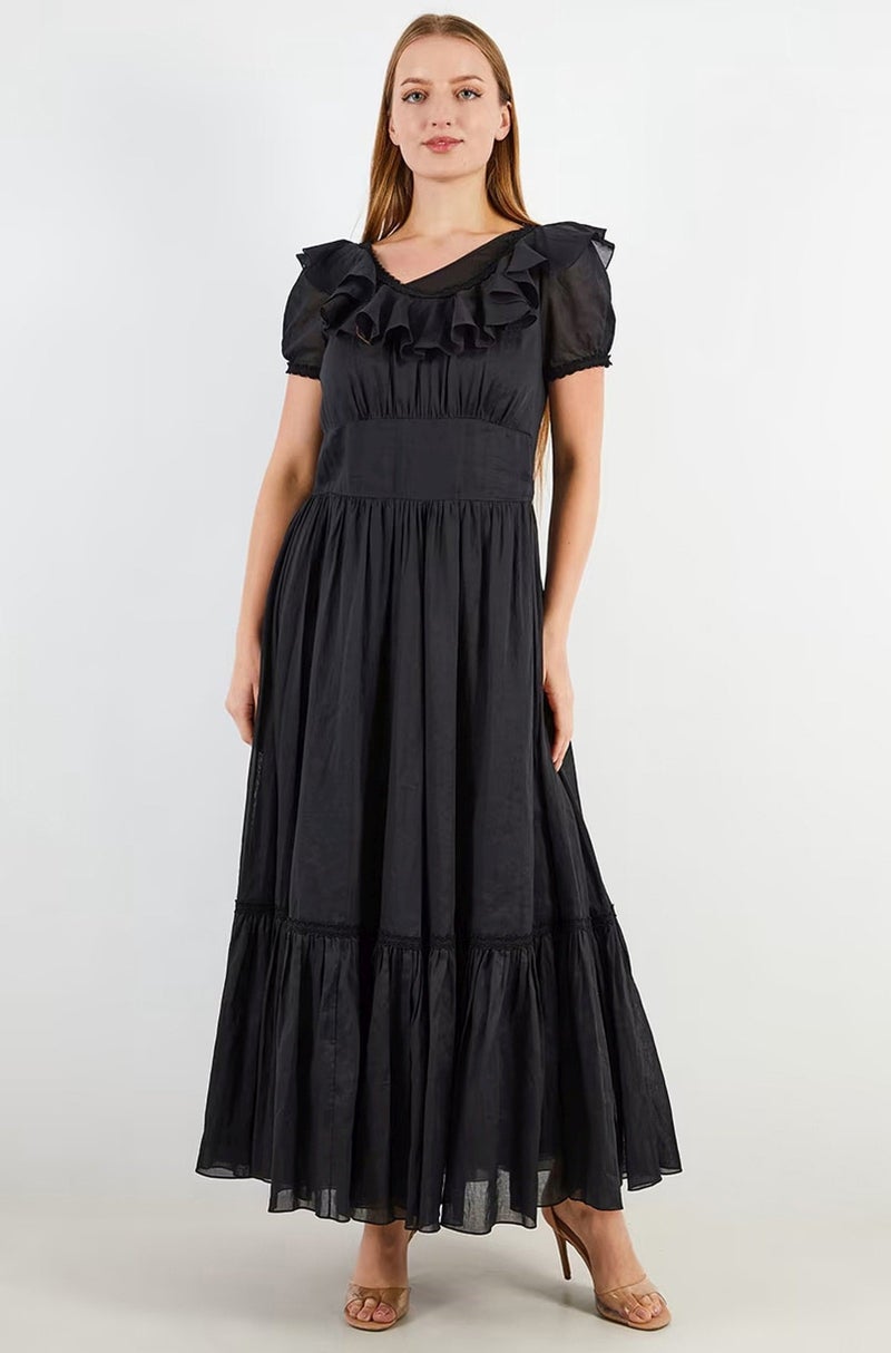 Saint Laurent Women Solid Cocktail Dress, Black  - Image 1