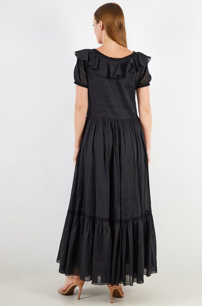 Saint Laurent Women Solid Cocktail Dress, Black  - Image 2