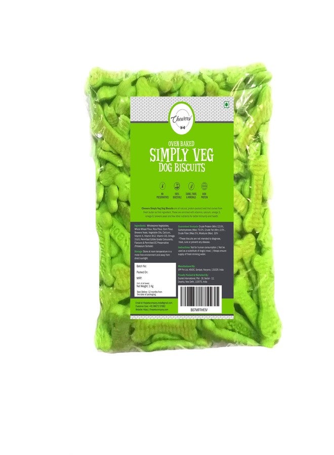 Chewers Oven Baked Simply Veg Dog Biscuits, Nutritious and Digestive Natural Dog Treat 1 Kg (Pack of 2) - Image 1