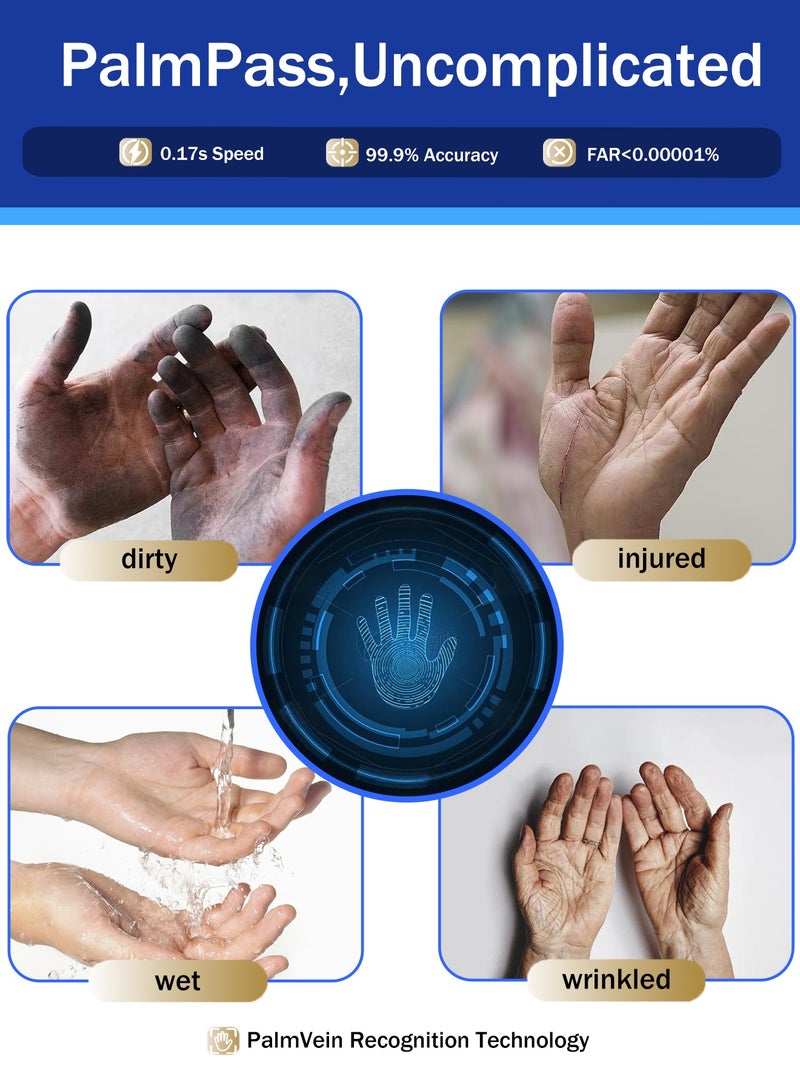 تيكوندريوس قفل باب ذكي Tichondrius TUYA واي فاي – قفل باب بدون مفاتيح 7 في 1، يُفتح بالوجه + عروق اليد + بصمة الإصبع + التحكم عن بُعد عبر التطبيق، جرس باب مرئي مع تصوير فوري بالرادار، شاشة لمس بدعم 9 لغات، طاقة مزدوجة، أسطوانة أمان من المستوى C. - Image 3