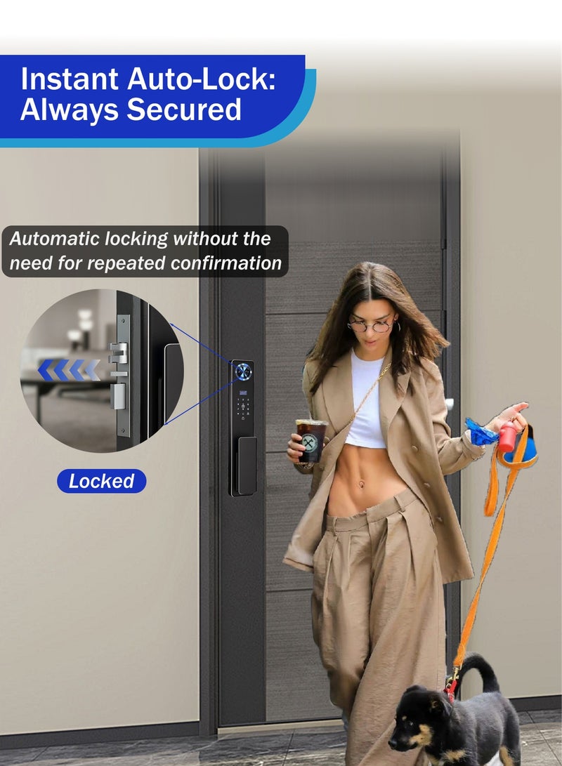 تيكوندريوس قفل باب ذكي Tichondrius TUYA واي فاي – قفل باب بدون مفاتيح 7 في 1، يُفتح بالوجه + عروق اليد + بصمة الإصبع + التحكم عن بُعد عبر التطبيق، جرس باب مرئي مع تصوير فوري بالرادار، شاشة لمس بدعم 9 لغات، طاقة مزدوجة، أسطوانة أمان من المستوى C. - Image 5
