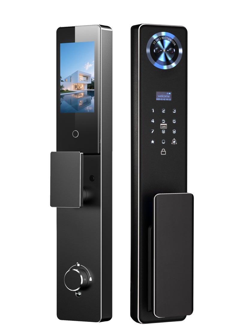 تيكوندريوس قفل باب ذكي Tichondrius TUYA واي فاي – قفل باب بدون مفاتيح 7 في 1، يُفتح بالوجه + عروق اليد + بصمة الإصبع + التحكم عن بُعد عبر التطبيق، جرس باب مرئي مع تصوير فوري بالرادار، شاشة لمس بدعم 9 لغات، طاقة مزدوجة، أسطوانة أمان من المستوى C. - Image 1