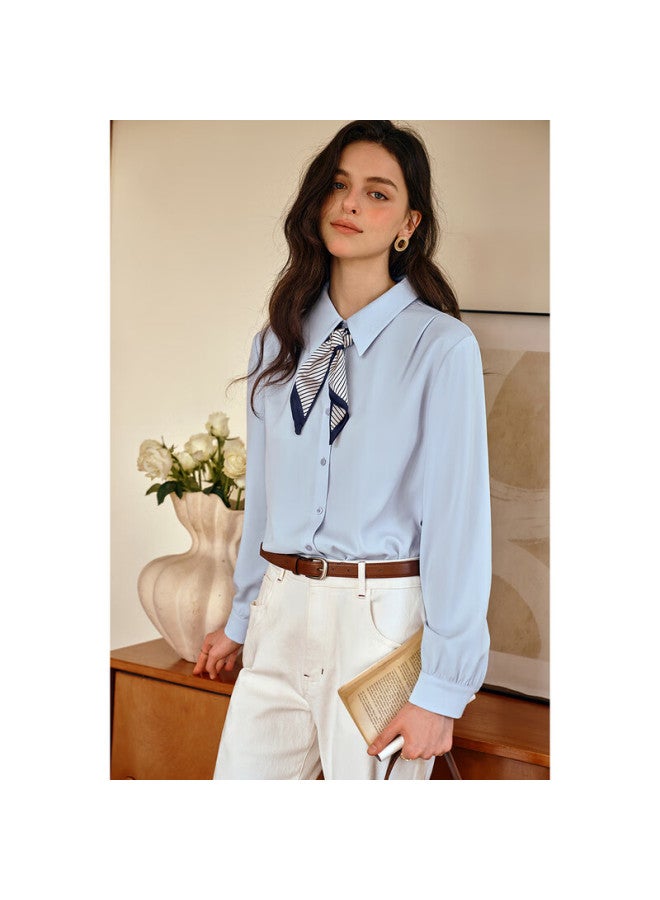 Olrain Eurielle Commuter Elegant Blue Slimming Scarf Shirt Women Autumn New Long Sleeve Blouse Blue M - Image 1