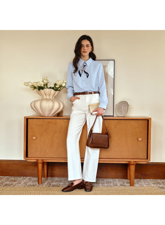 Olrain Eurielle Commuter Elegant Blue Slimming Scarf Shirt Women Autumn New Long Sleeve Blouse Blue M - Image 2