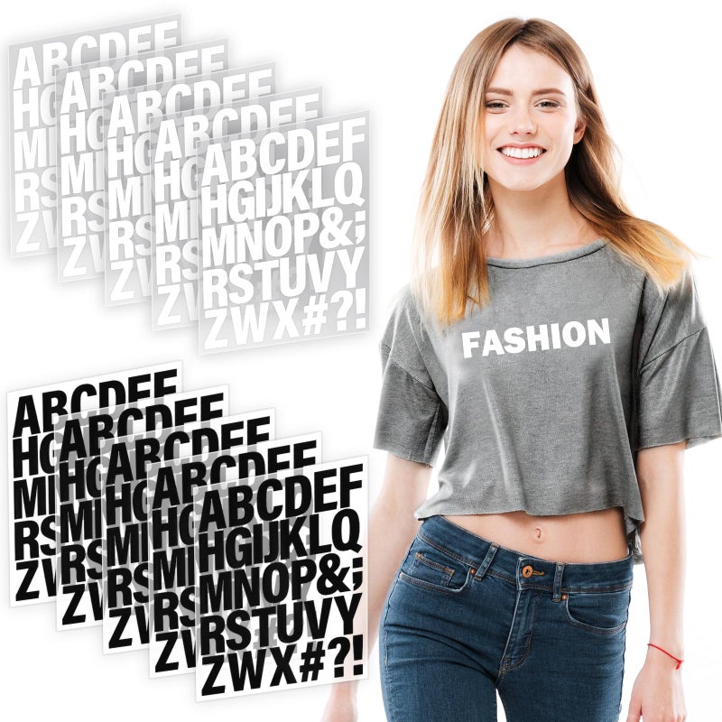10 Sheets 310 Pieces Iron on Letters for Fabric Black and White 16 Inch Heat Transfer Vinyl Letters with AZ Iron on Vinyl Letters PU Alphabet Adhesive Stickers for DIY Craft Clothing TShirt Jersey