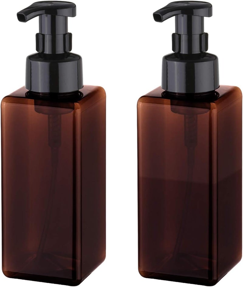 UUJOLY Foaming Soap Dispenser 650ml (22oz) Refillable Plastic Pump Bottle for Liquid Soap, Shampoo, Body Wash (2 Pcs) (Amber) - Image 1