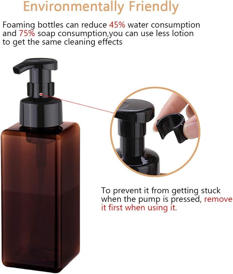 UUJOLY Foaming Soap Dispenser 650ml (22oz) Refillable Plastic Pump Bottle for Liquid Soap, Shampoo, Body Wash (2 Pcs) (Amber) - Image 3