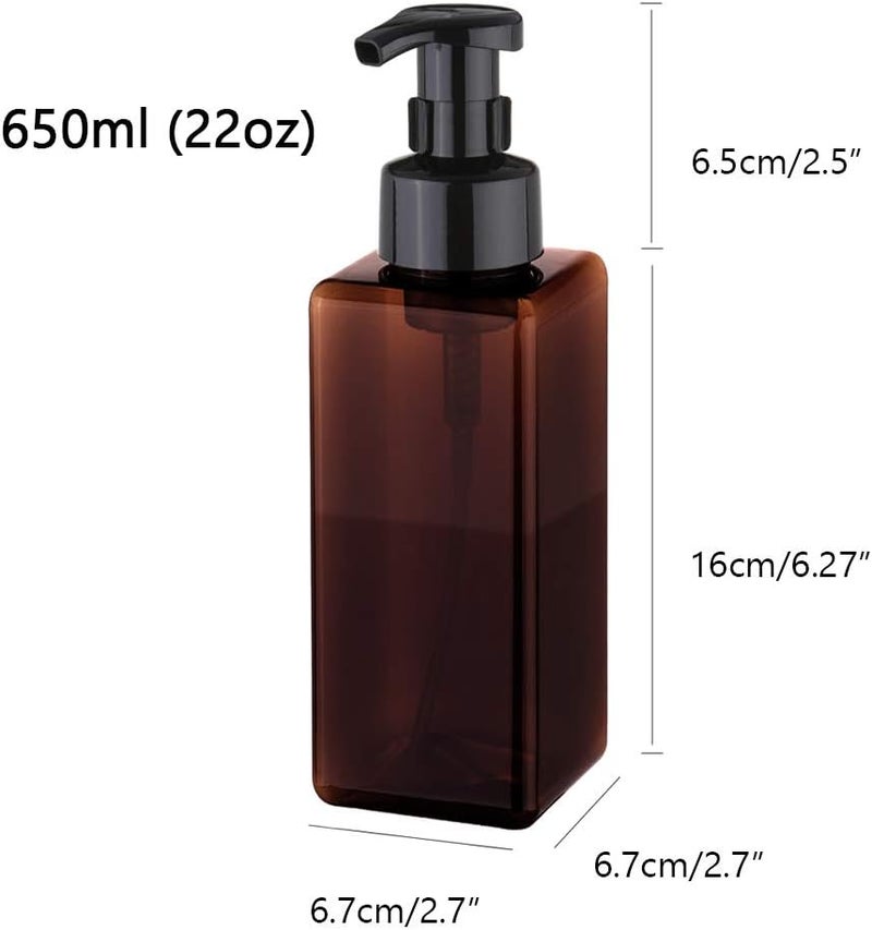 UUJOLY Foaming Soap Dispenser 650ml (22oz) Refillable Plastic Pump Bottle for Liquid Soap, Shampoo, Body Wash (2 Pcs) (Amber) - Image 4