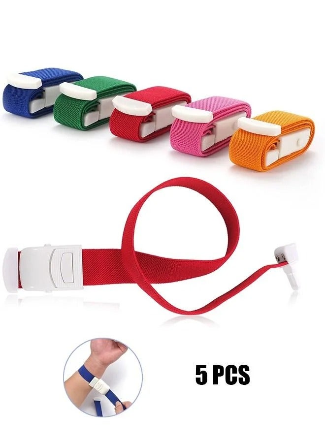 لغة 5 قطع من ضمادات عاصبة بمشبك قابل للتعديل، الإسعافات الأولية الطبية في حالات الطوارئ سريعة الفك، شريط إبزيم مطاطي، إبزيم عاصبة في حالات الطوارئ (ملون) - Image 1