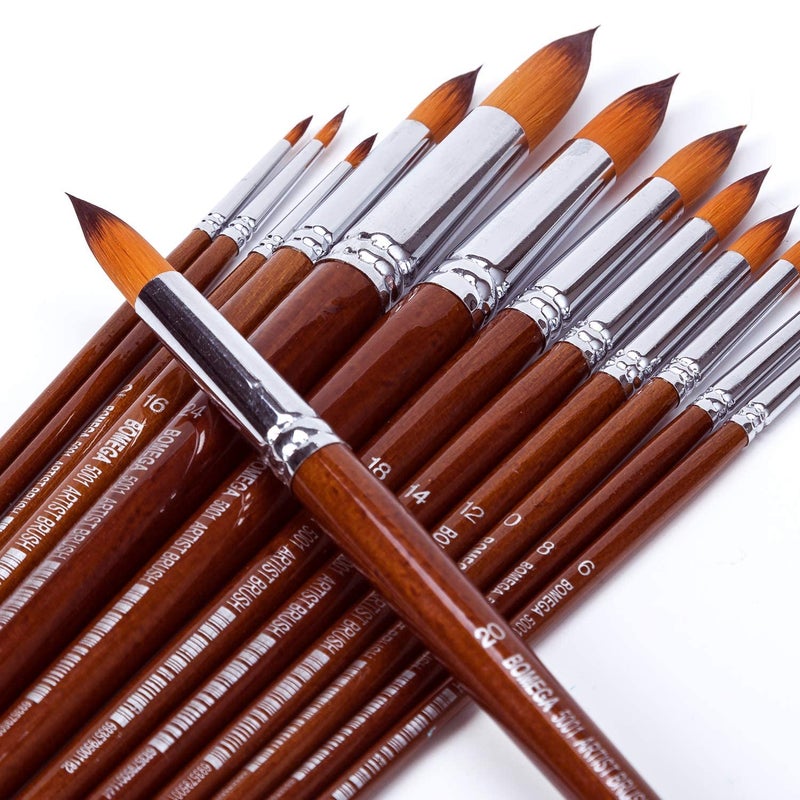 AmigozZ - 13pcs Pointed-Round Wooden Handle Nylon Hair Artist Paintbrush Set for Watercolor, Acrylic Ink, Gouache Oil, Tempera Painting, Face Body Art, Craft and Paint by Number. - Image 5