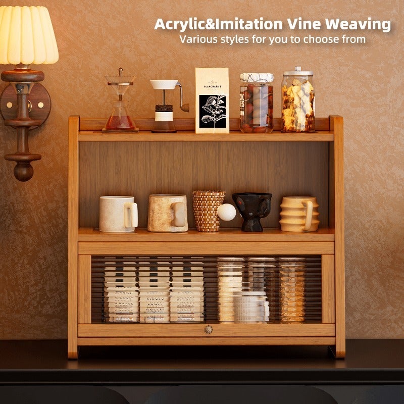 1pc, Vintage Rattan-Style Trapezoidal Storage Cabinet - Kitchen Organizer, Desktop Storage Shelf, Suitable for Home, Kitchen, Bedroom, Living Room, Desktop Organizer, Utility Storage Cabinet, Storage and Organization Shelf, Dustproof Storage Rack - Image 5