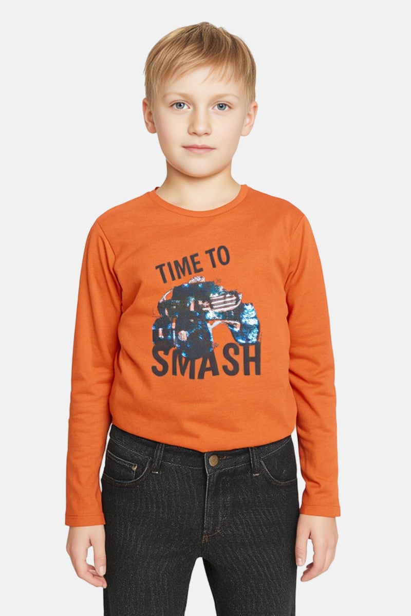 Sinsay تي شيرت طويل الأكمام بأكمام دائرية للأولاد، بني - Image 2