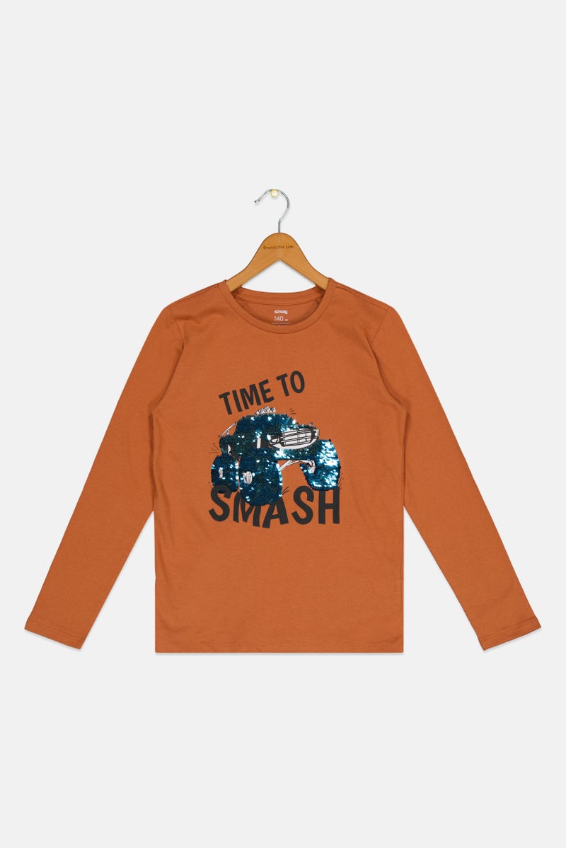 Sinsay تي شيرت طويل الأكمام بأكمام دائرية للأولاد، بني - Image 1