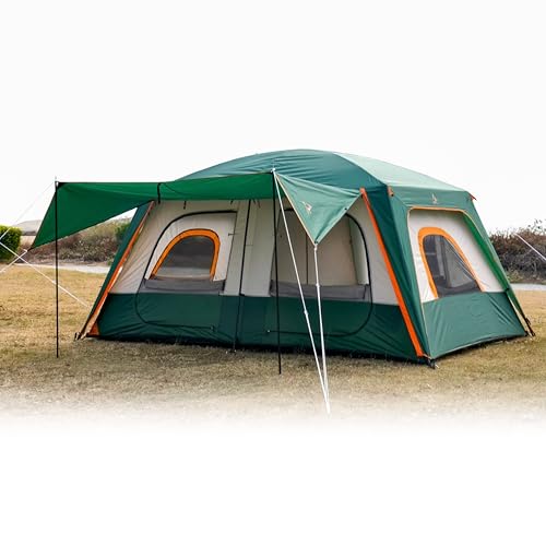KTT Large Tent 8-10 Person,Family Cabin Tents,2 Rooms,2 Doors and 4 Windows with Mesh,Straight Wall,Waterproof,Double Layer,Big Tents for Outdoor,Picnic,Camping,Family Gathering(Green) - Image 1