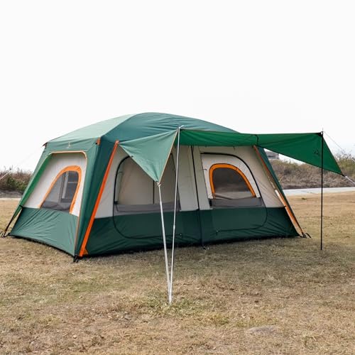 KTT Large Tent 8-10 Person,Family Cabin Tents,2 Rooms,2 Doors and 4 Windows with Mesh,Straight Wall,Waterproof,Double Layer,Big Tents for Outdoor,Picnic,Camping,Family Gathering(Green) - Image 2