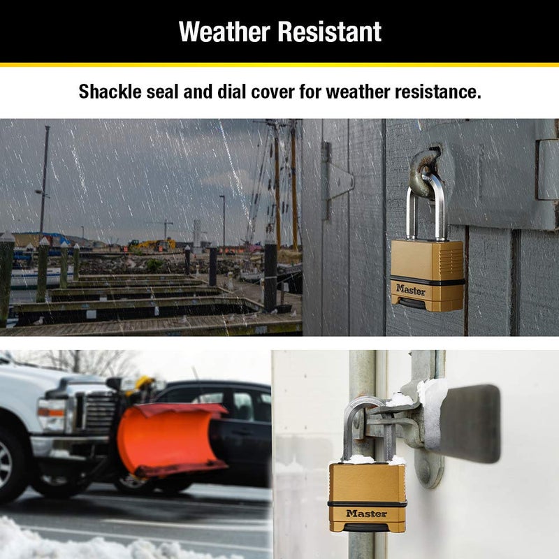 Master Lock Gold Combination Lock, Heavy Duty Weather Resistant Padlock, Resettable Combination Lock for Outdoor Use 1.2 x 2 x 3.87 inches, 2 Pack, M175LFEC2 - Image 4