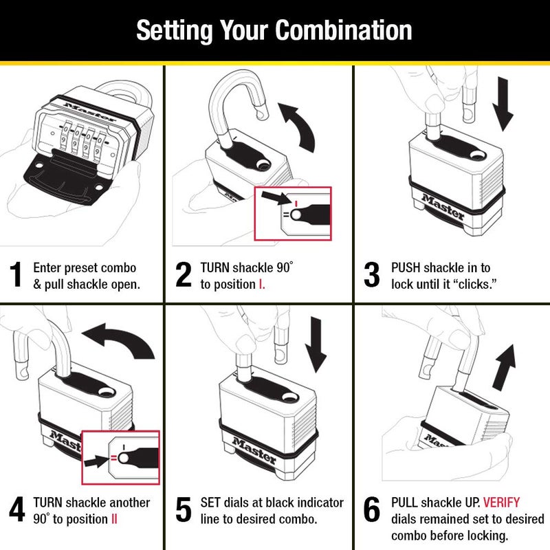 Master Lock Gold Combination Lock, Heavy Duty Weather Resistant Padlock, Resettable Combination Lock for Outdoor Use 1.2 x 2 x 3.87 inches, 2 Pack, M175LFEC2 - Image 3