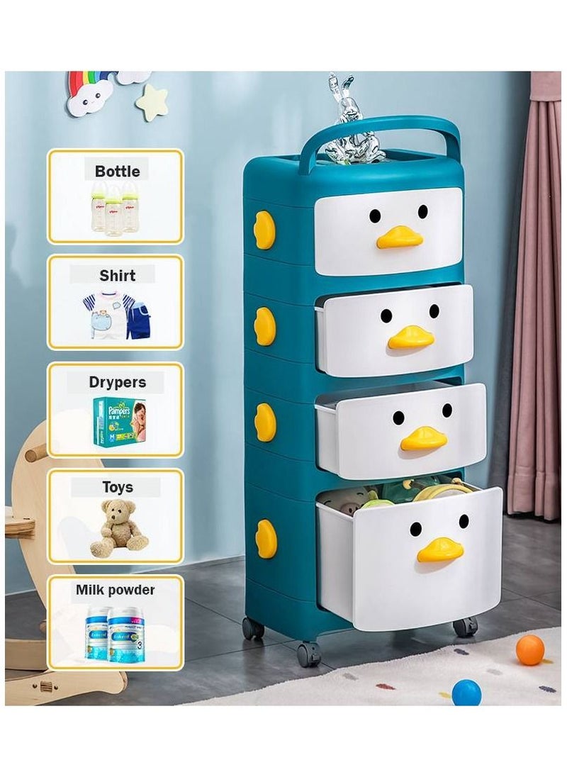 BestStore - Toy Storage Organizer Kids Drawer Cabinet with Handle and Wheels Multipurpose 4 Layers - Image 1