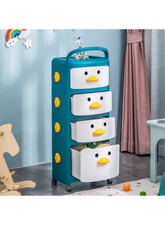 Toy Storage Organizer Kids Drawer Cabinet with Handle and Wheels Multipurpose 4 Layers