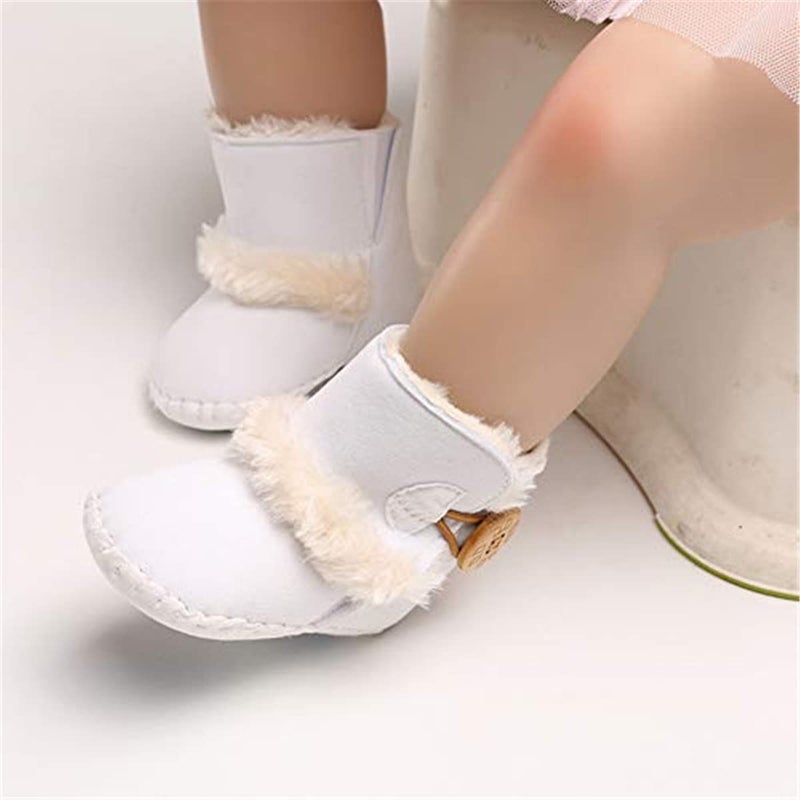 HsdsBebe Isbasic Infant Baby Buttons Snow Boots Anti-Skid Rubber Sole for Toddler Boys Girls Winter Warm Crib Shoes (0-6 Months, A/White) - Image 2