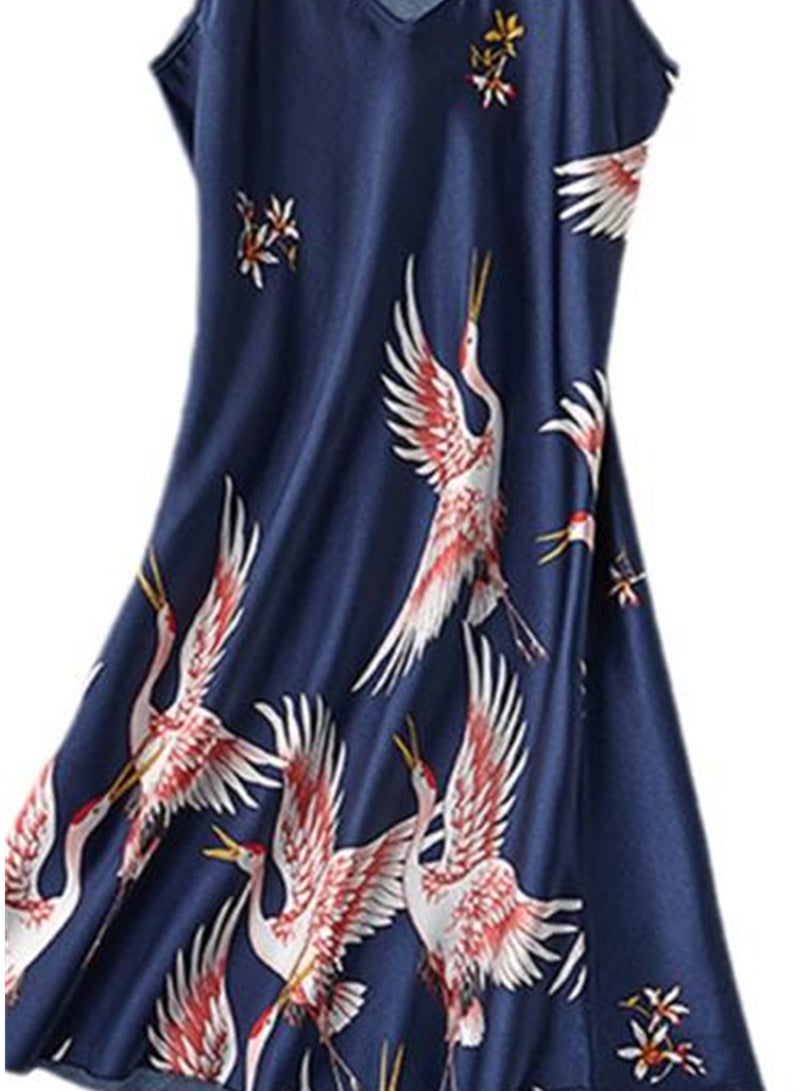 2pcs women's pajamas bathrobe imitation silk suspender crane pajamas - Image 4