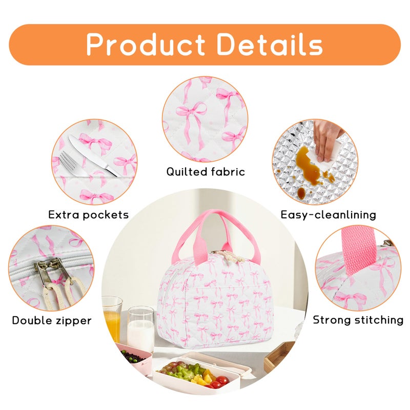 GISMTR Lunch Bag for Women Insulated Lunch Box Cute Quilted Lunch Tote Bags Reusable Large Capacity Cooler Bag for Travel Work Picnic - Image 5